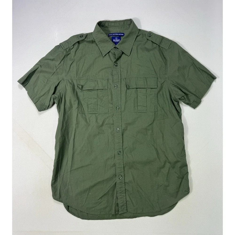 Old Navy Regular Fit Men's Large Bootcamp Soft Landing Button Shirt Army Fatigue